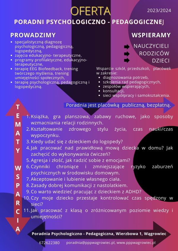 Oferta Poradni Psychologiczno - Pedagogicznej r.szk. 2023/2024